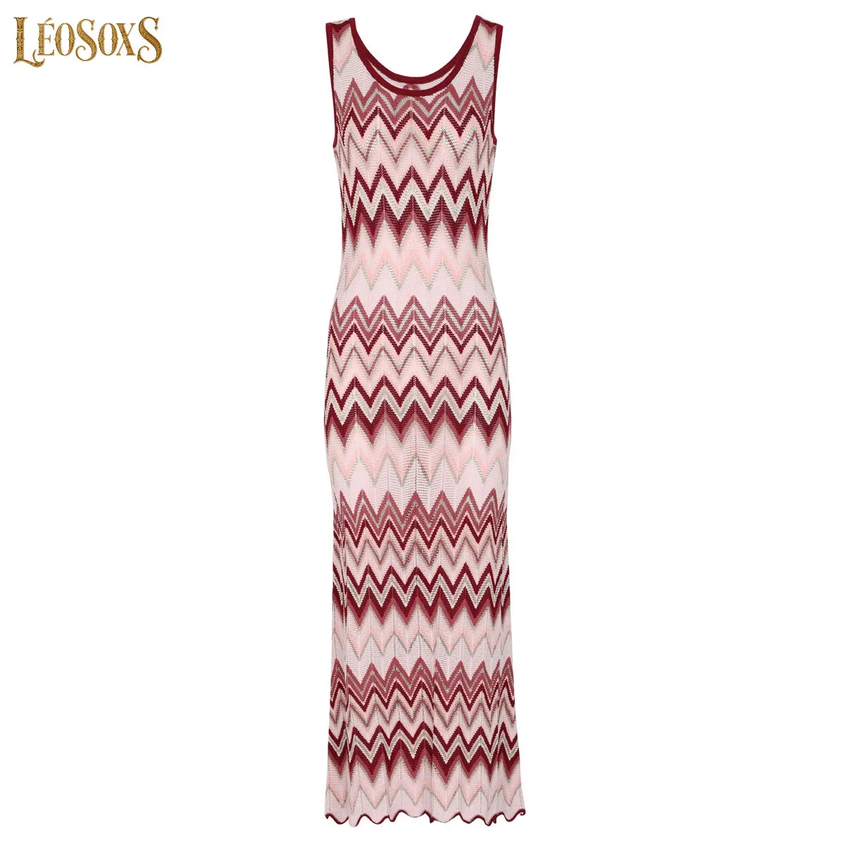 LEOSOXSHigh Quality Spring And Autumn New Style Women's Fashionable Temperament Commuting Wave Pattern Sleeveless Dress In Stock