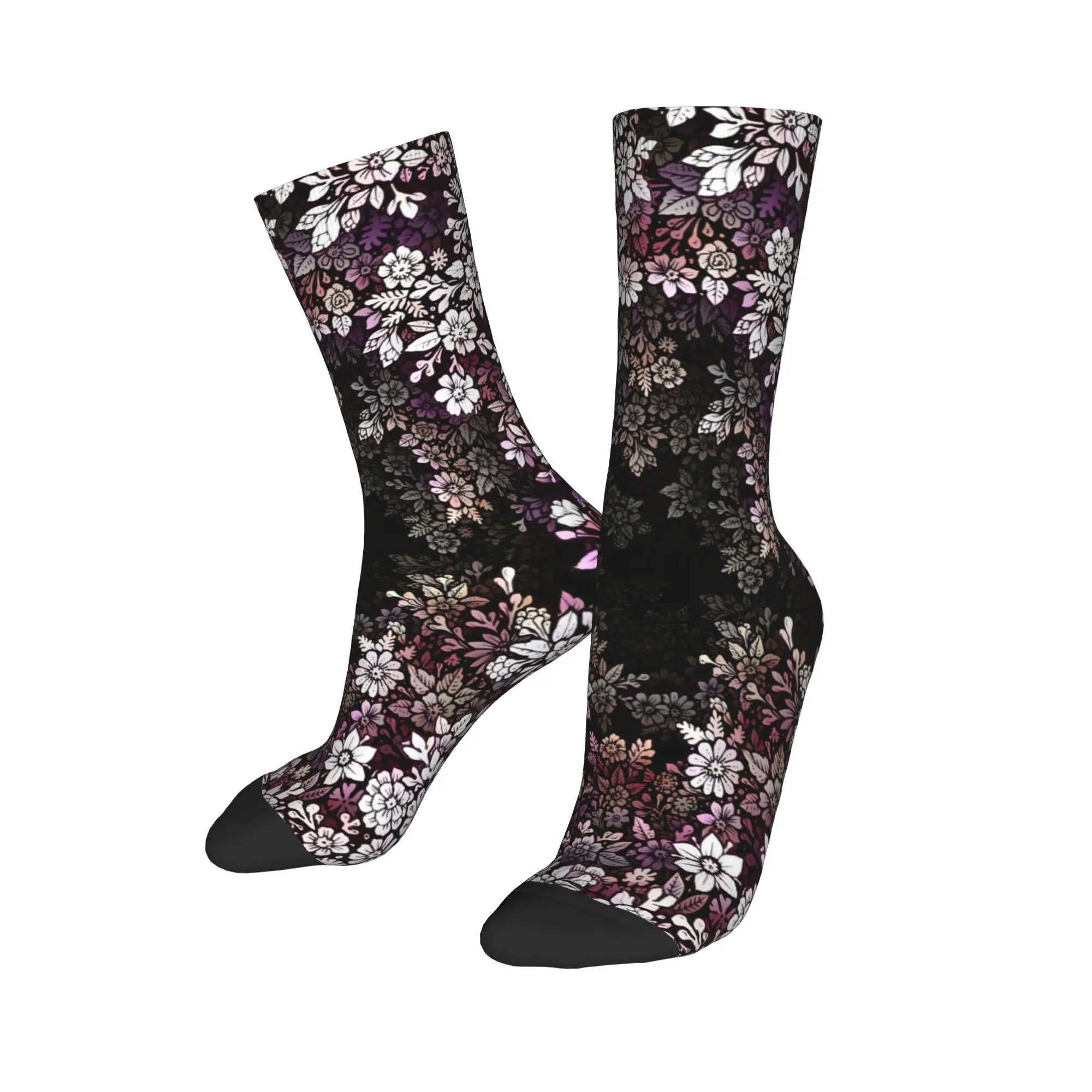 Custom Fun Printed Retro Flower Socks for Men Women Stretch Summer Autumn Winter Magic Classic Design Crew Socks