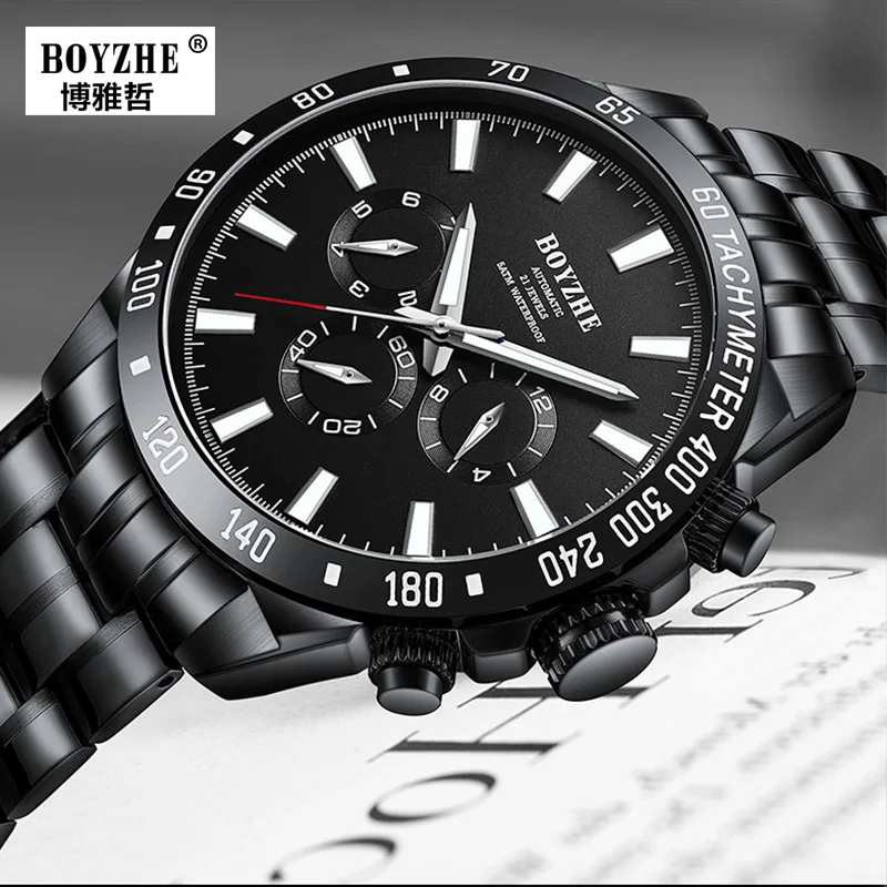 BOYZHE, reloj de lujo con movimiento automático para hombre, relojes luminosos resistentes al agua para hombre, relojes de pulsera mecánicos de acero inoxidable para hombre,reloj hombre