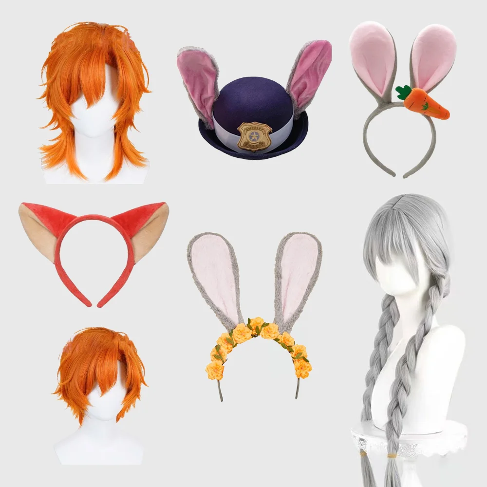 Fox Nick Wilde Rabbit Judy Hopps Cosplay Wig Headwear Hairband Costume Props Rabbit Ears Carrot Headband Halloween Disguise