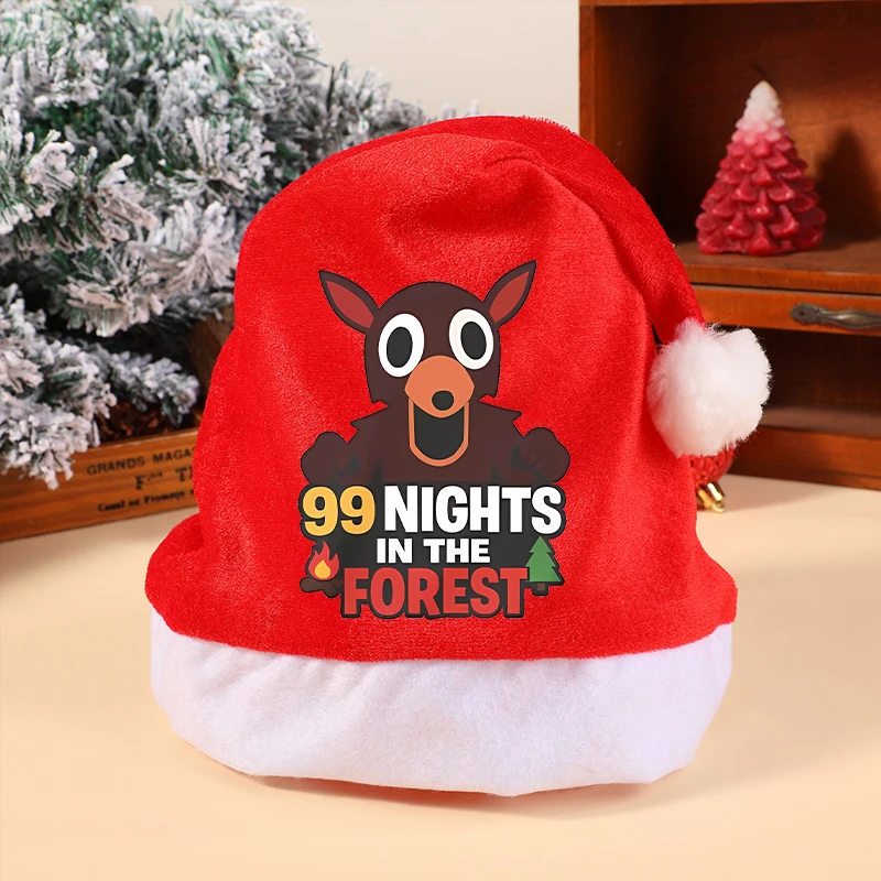 หมวกคริสต์มาส 99 คืนในป่า ของตกแต่งงานปาร์ตี้คริสต์มาส หมวกคริสต์มาสผ้ากำมะหยี่สีแดงหนา สำหรับผู้ใหญ่และเด็ก ของขวัญสำหรับเด็ก