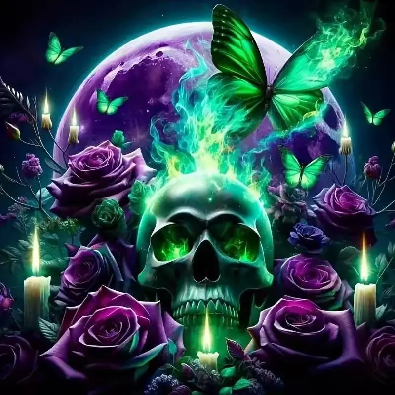 

GATYZTORY Full Square Diamond Painting Rose Skull 5D DIY Diamond Embroidery Cat Cross Stitch Kit Picture Of Rhinestones Mosaic S