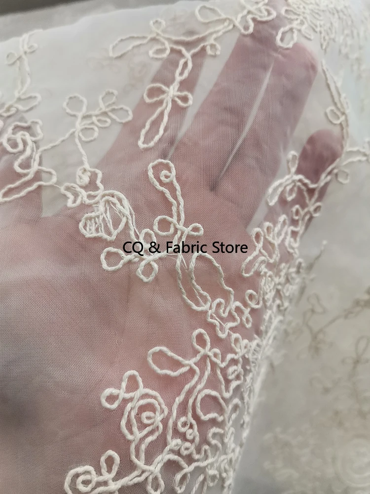 Tessuto di pizzo a rete con ricamo tridimensionale, filato di organza, gonna, abbigliamento, tovaglia in tessuto, panno decorativo fatto a mano