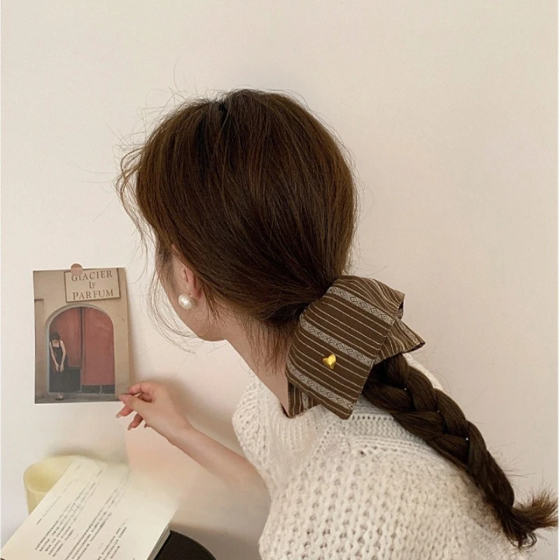 Vintage Square Striped Cloth Scrunchies Women Girls Elastic Hair Rubber Bands Accessories Tie Hair Ring Rope Headdress Headwear