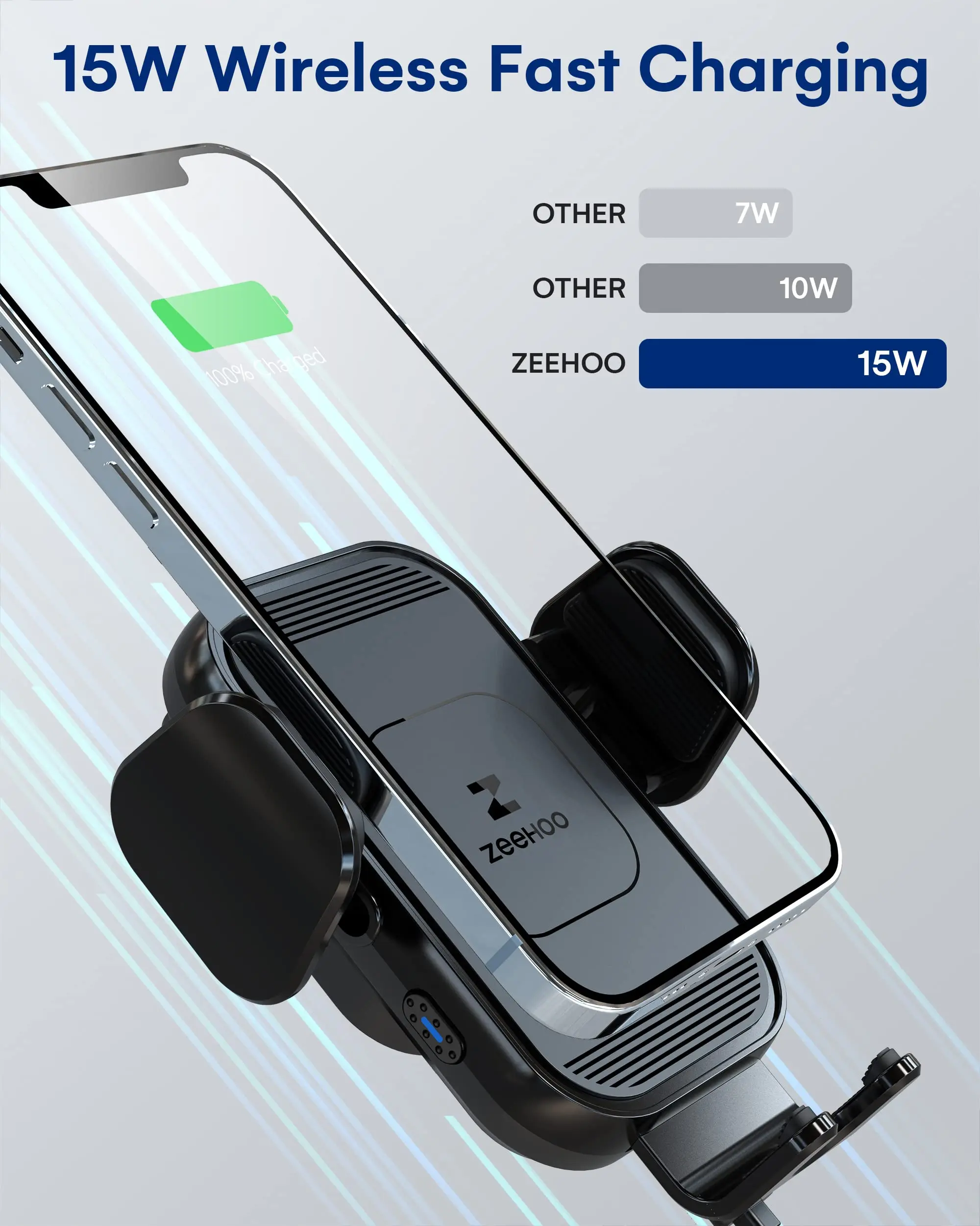 Wireless Car Charger, 15w Fast Charging, Auto Clamping Car Phone Mount, Cell Phone Holder Charger, for iphone 15 14 13 12