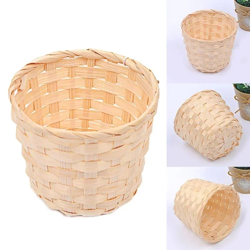 Handmade Bamboo Garden Flower Pot Straw Patchwork Wicker Rattan Seagrass Storage Nursery Pots Wicker Basket Organizer planters