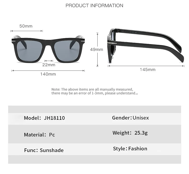Neue High Definition Männer Frauen Sonnenbrille Quadratische Sonnenbrille UV400 Sonnenbrille Designer Sonnenbrille Hohe Qualität – Detail 4