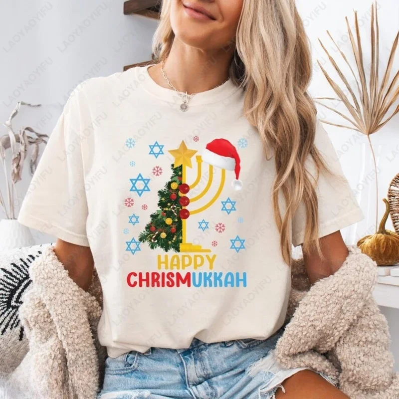 Happy Chrismukkah Religious Hanukkah Tshirt Menorah Candle Chanukah Family Jewish Holiday Clothes Menwomen Cotton Christmas Tops