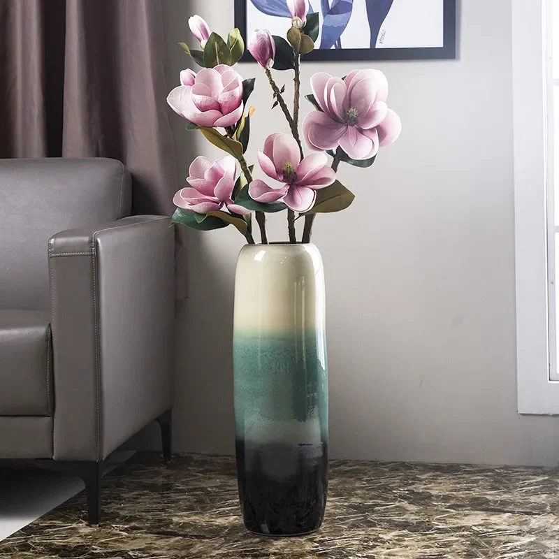 for Jingdezhen Green Handmade Floor to Ceiling Large Vase New Chinese Style Living Room Hotel Villa Ornament Light Luxury