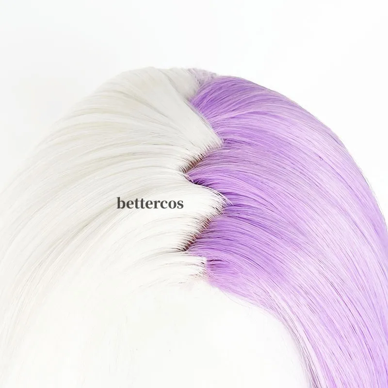 Sigma Cosplay Wig Long Purple White Wig With Earrings Heat Resistant Synthetic Cosplay Anime Wigs + Wig Cap