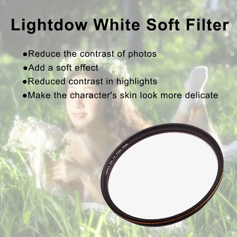 Lightdow 1/4 White Soft Lens Filter 49mm 52mm 55mm 58mm 62mm 67mm 72mm 77mm 82mm for Camera Canon Nikon Sony Lens Filter