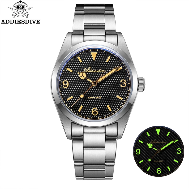 ADDIESDIVE 36mm Woman's Watch Japan Quartz Bubble Mirror Glass Waterproof 10Bar Diving Luminous 316L Stainless Steel Wristwatch