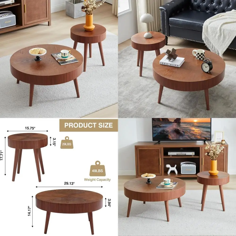 

Mid Century Modern Nesting Coffee Tables Set, Natural Walnut Wood Side Tables Duo