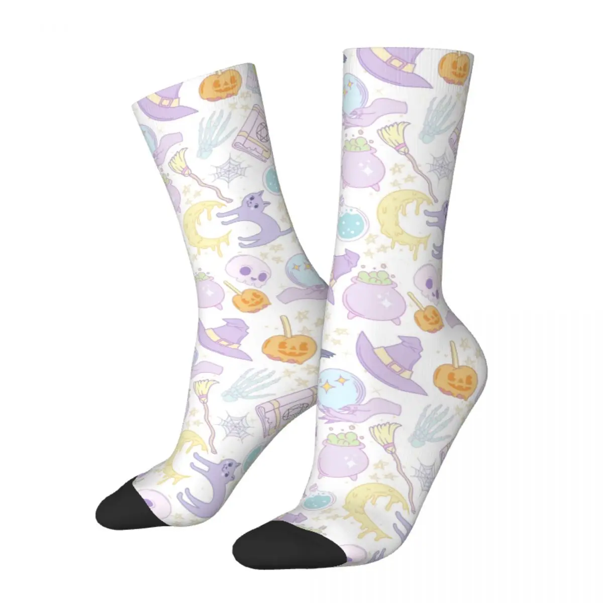 

Fashion Witch Pastel Pattern Skateboard Socks Magic Moon Polyester Crew Socks for Unisex Breathable