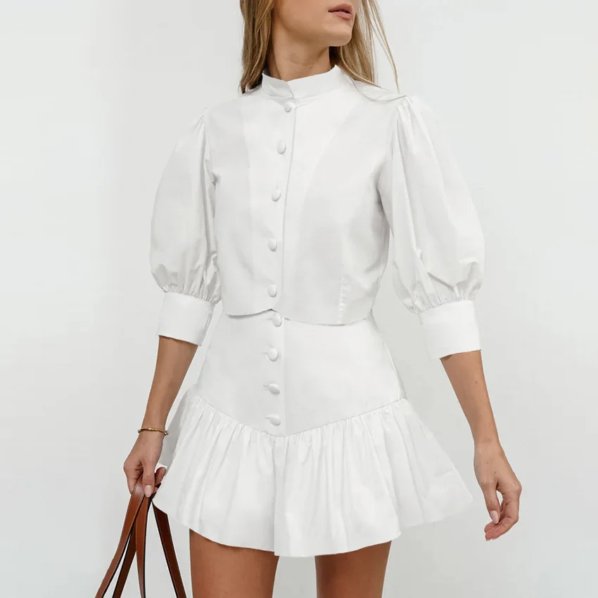 Cotton Linen White Skirt Suit 2 Pieces Sets Chic Half Sleeve Slim High-Waist Skirt Two-piece Set Women's Summer Casual Outfits