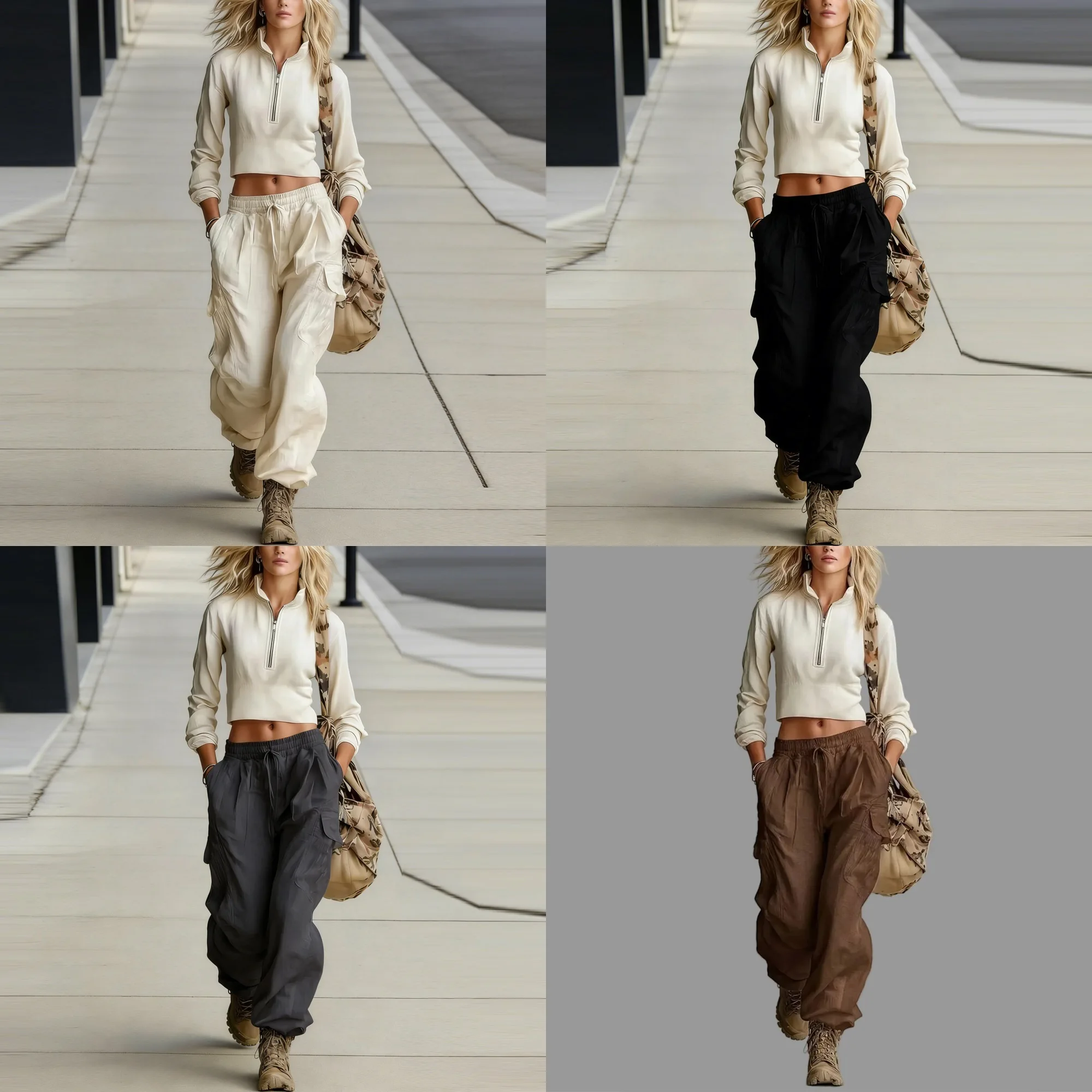 Women Cargo Pants Multi Pocket Baggy Jogger Pants Spring Summer Casual Loose Trousers Y2K Streetwear
