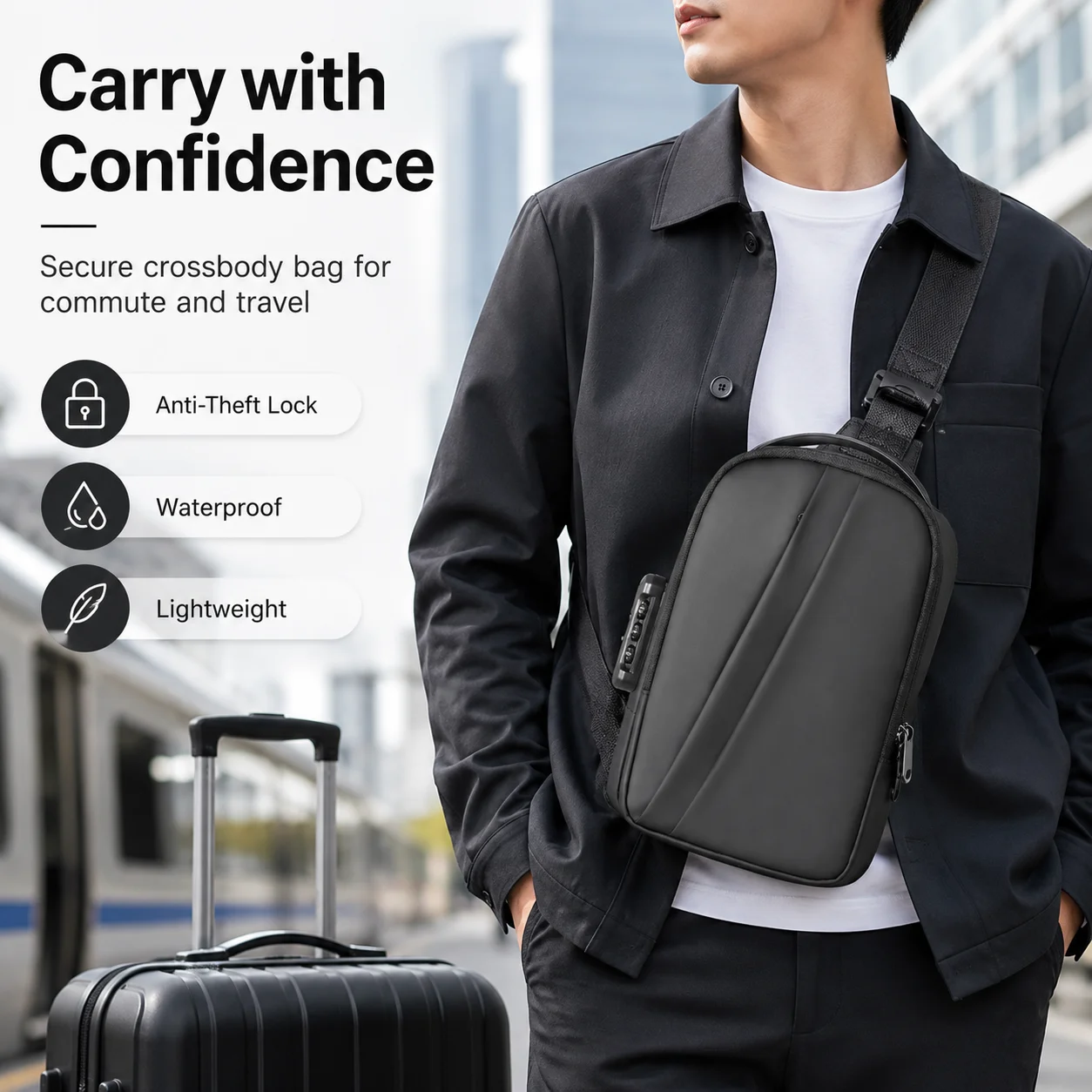 Anti-theft Combination Lock Chest Packs With USB Charging Port Fashion Business Men's Crossbody Bag Travel Storage Shoulder Bag
