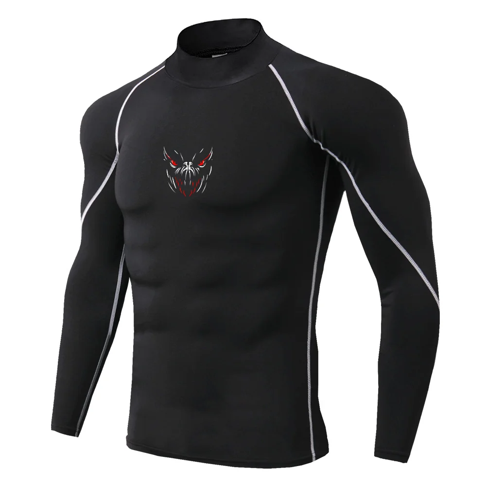 Compression Long Sleeve T Shirt Mens Print Quick Dry T-shirt Gym Fitness Workout Top Sport Athletic Running Shirt