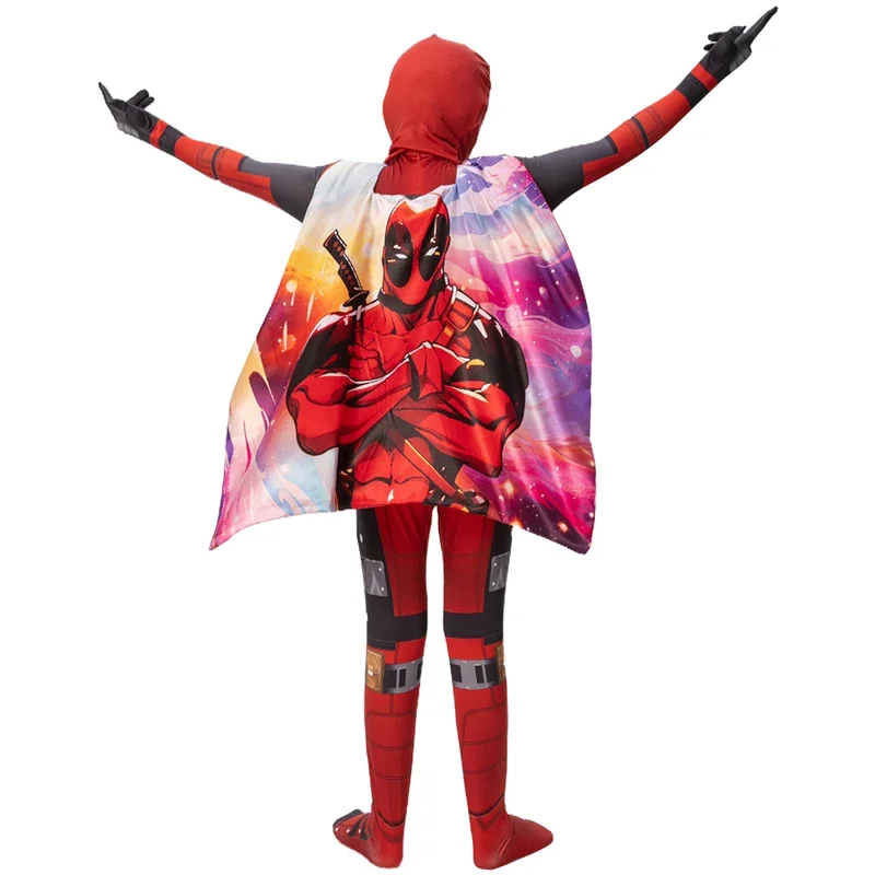 Disfraz de cuerpo completo de MARVEL DEADPOOL con capa para niños y adultos, mono con patrón 3D, mono con accesorios ricos # 1 # W