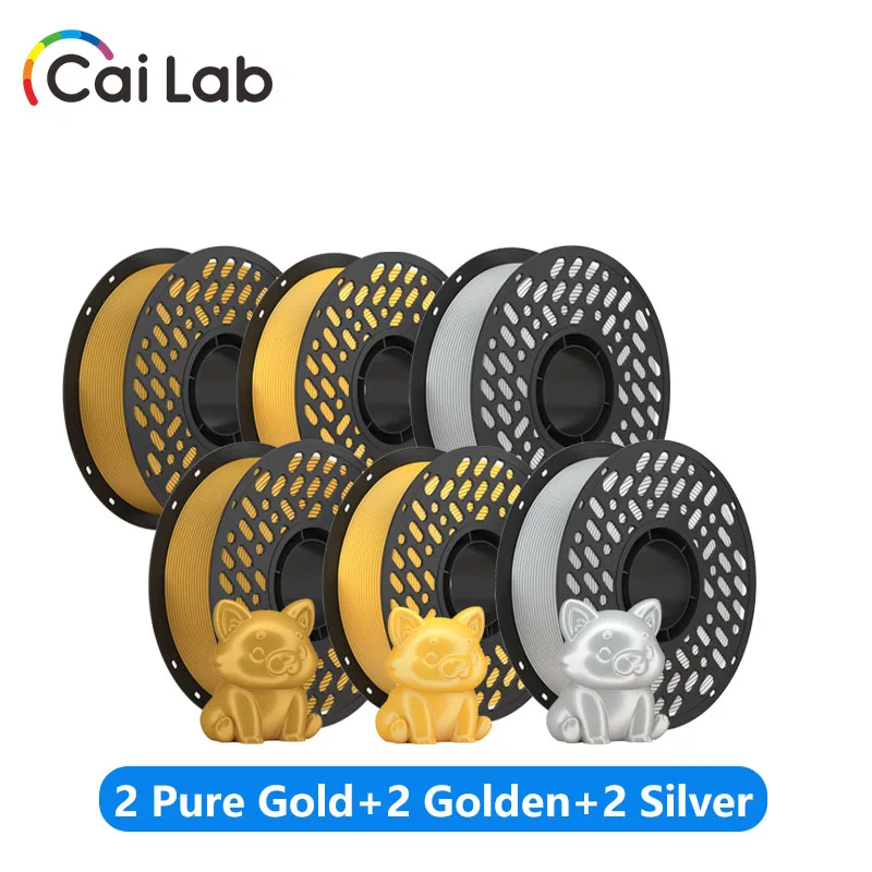 

CaiLab 6KG Silk PLA 3D Printer Filament 1.75mm for FDM 3D Printer PLA+ Printing Metallic Luster Golden Silver Colors 6Pcs
