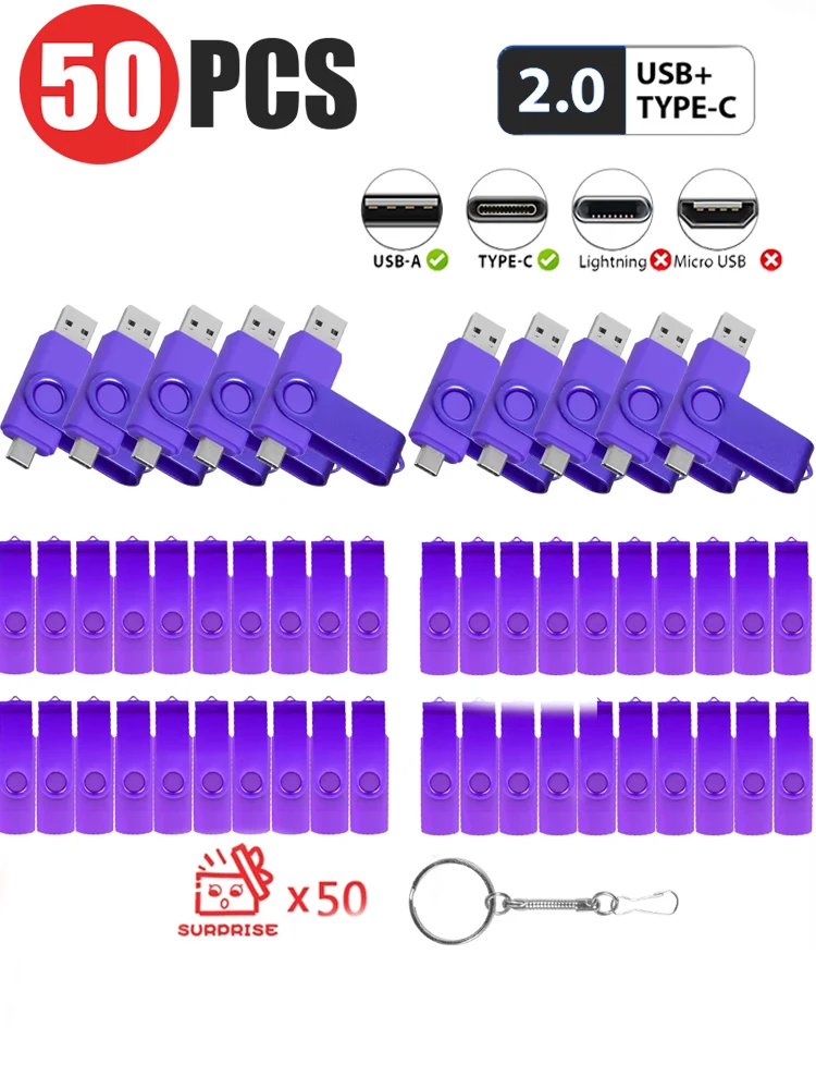 50 stks/partij USB Stick 128GB Cle USB Gratis Aangepast Logo Pendrive 64GB USB 2.0 TYPE C U Disk 32GB 2 in 1 Rotatie Pen Drive 16GB 8GB - afbeelding 2