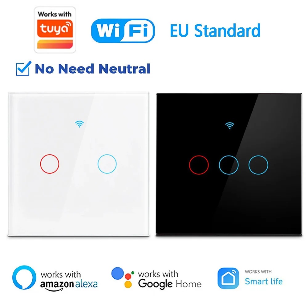 WLAN Smart Schalter EU Lichtschalter Wand-Touchschalter 220V Kein Neutralleiter Erforderlich Kompatibel mit Tuya Smart Life APP Alexa Google Home