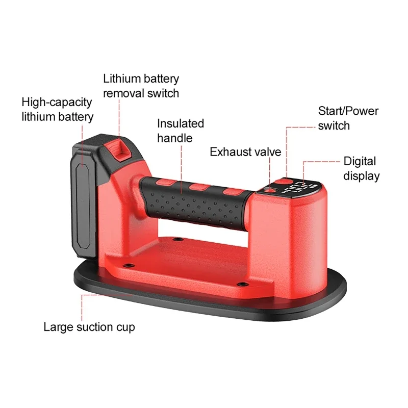 Ventouse électrique sous vide numérique LED, charge 200KG, forte aspiration, manipulation robuste, tasse de carrelage, grande pompe à main, aspiration sous vide