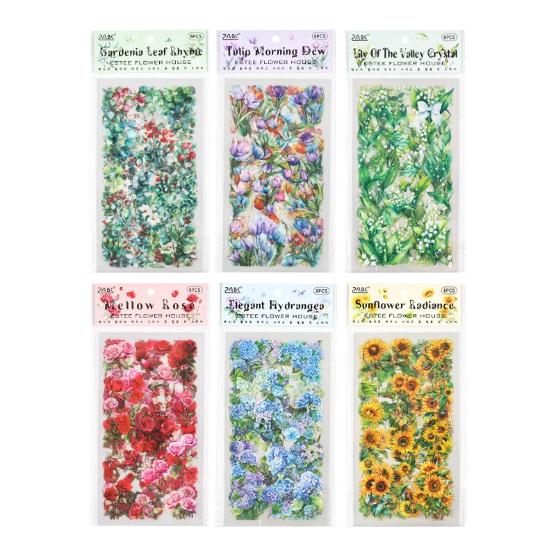 Vintage Floral PET Stickers Waterproof Cut Out Stickers for DIY Journal Scrapbooking Hand Account Decorative Sticker Pack