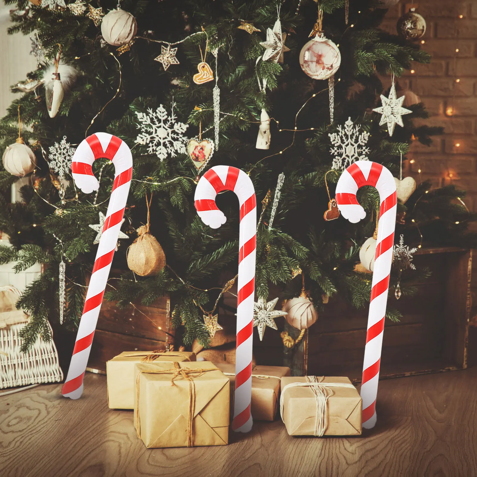 

4 Pcs Giant Outdoor Decor Candy Christmas Cane Tree Decorations Silver Garlands