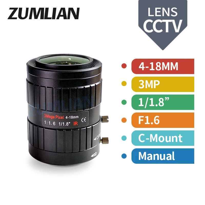 ZUMLIAN Varifocal 3MP C-Mount 4-18mm 1/1.8