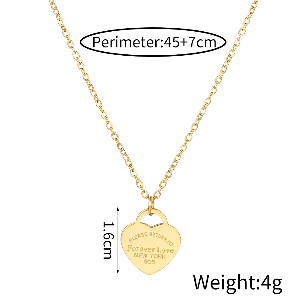 Collar de corazón de amor de marca de lujo para mujer, collar de clavícula de párrafo, collar de melocotón de Color dorado de acero inoxidable,