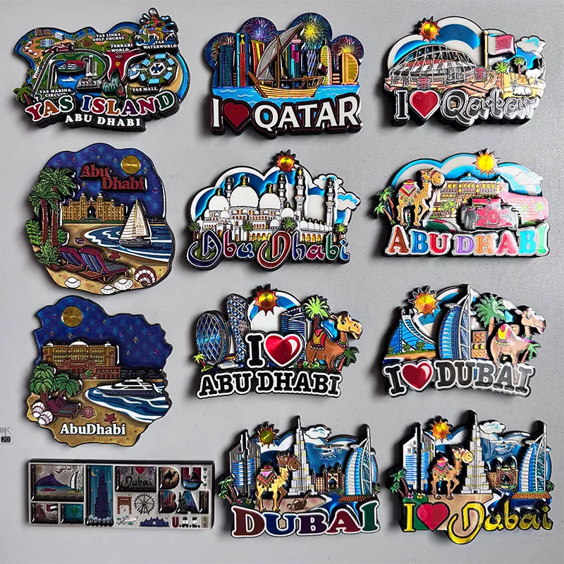 Wooden Epoxy Fridge Magnets Middle East Travel Souvenirs Abu Dhabi Qatar Dubai Pakistan Morocco Makkah Saudi Arabia Bahrain