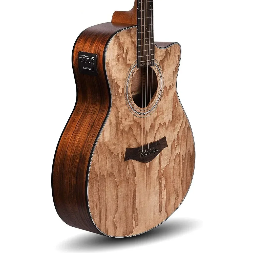 Electric Acoustic Guitar (Ash Wood) Semi Acoustic Guitar with Pickup, Inbuilt Tuner, Capo, Strings, Picks, Strap