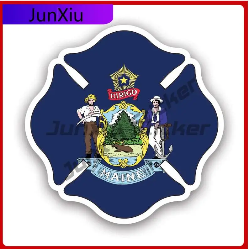 

Maine State Maltese Cross Shaped Sticker Uv Protected Decals Fighter Dept First Responder Symbol Of Protection State Flag