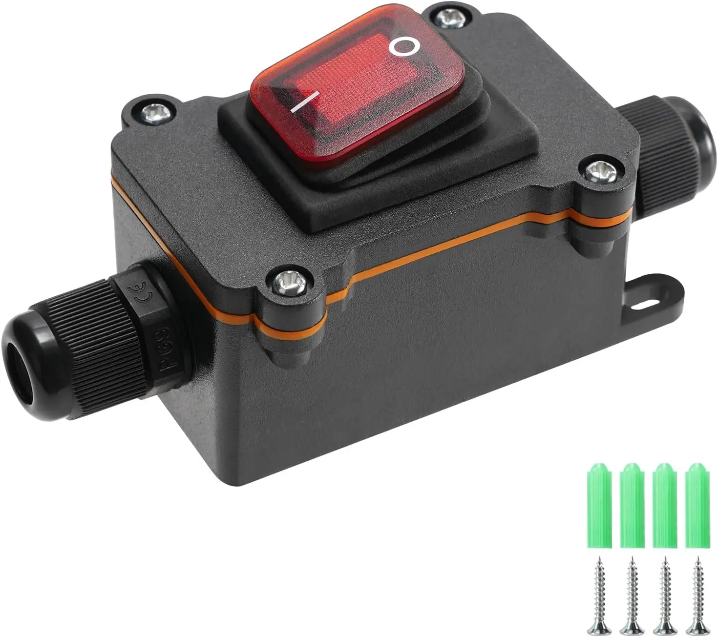 IP67 waterproof inline power cord switch with red indicator light, 12V DC suitable for automobiles, ships, outdoor equipment
