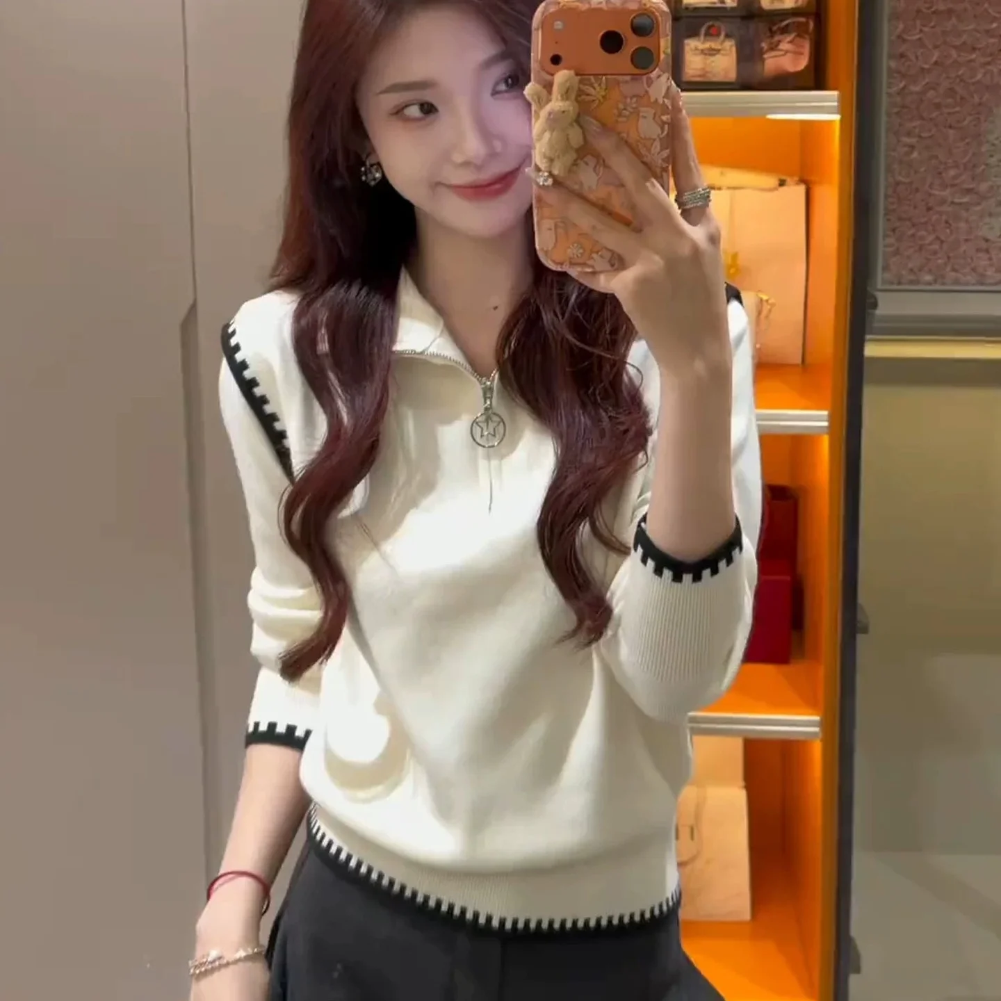 Women's 100% wool sweater long sleeve lapel knitted pullover best-selling women's coat in autumn and winter