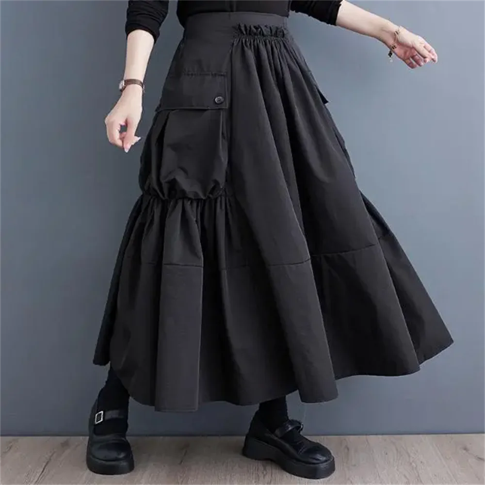 2024 Spring Summer New Fashion Large Hem Long Skirt Women Casual Fashion Loose Trendy Large Size Black Skirt