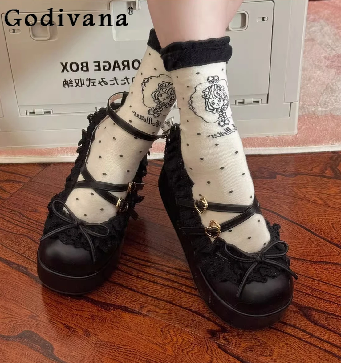 

Japanese Original Retro Elegant Girl Lolita Thick-Soled Platform Shoes Lace Trim Cute Round-Toe Daily Versatile Mary Jane Shoes