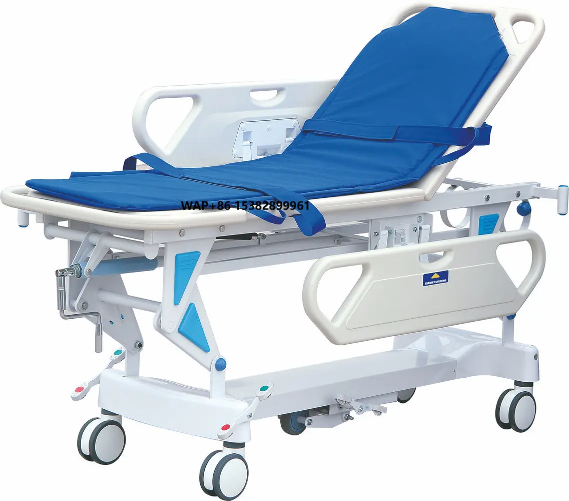 

Cheap Price ABS/PP Emergency Crank Manual Patient Stretcher Trolley with Backrest Adjustable