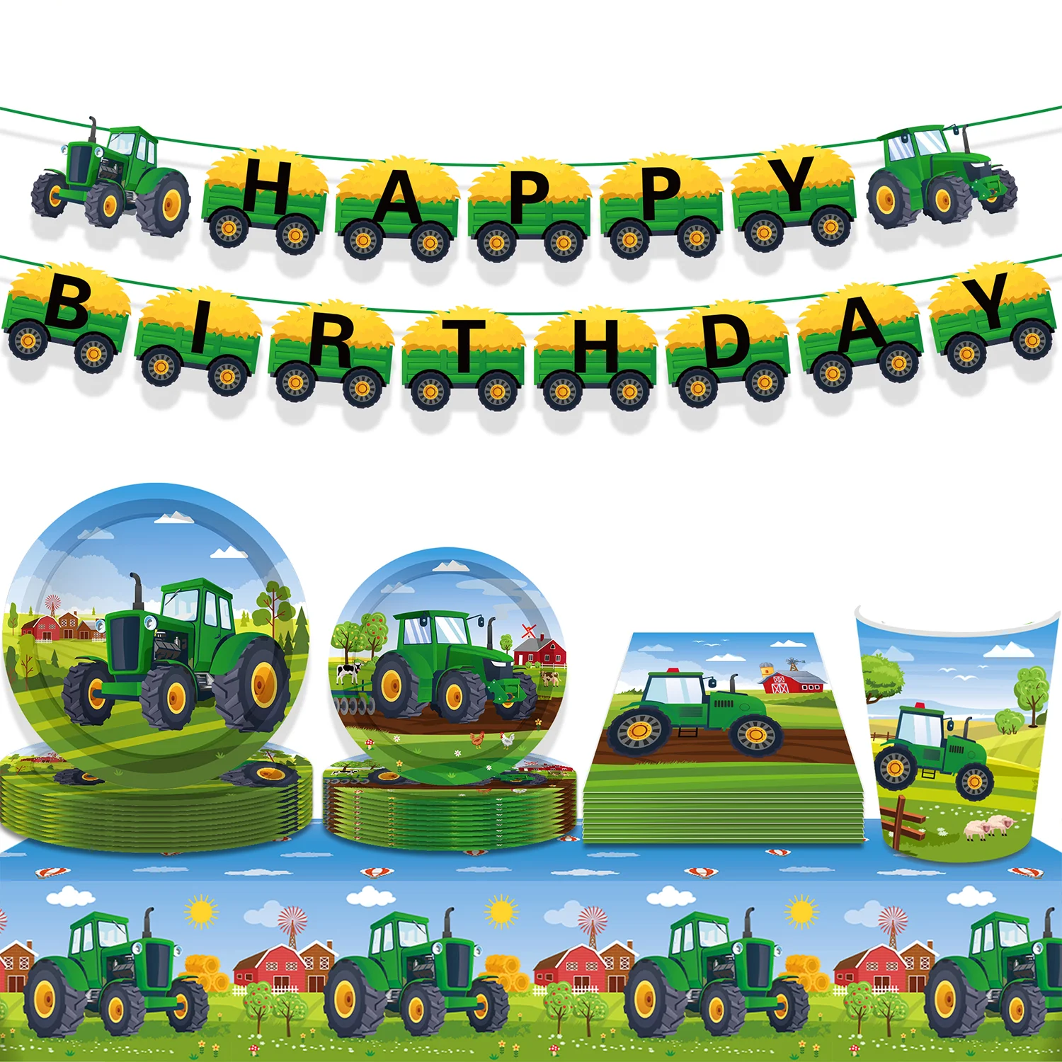 Cartoon Farm Traktor Party Einweg geschirr setzt Geburtstag Pappbecher Teller Servietten Baby party Party Tisch Geschirr Dekor