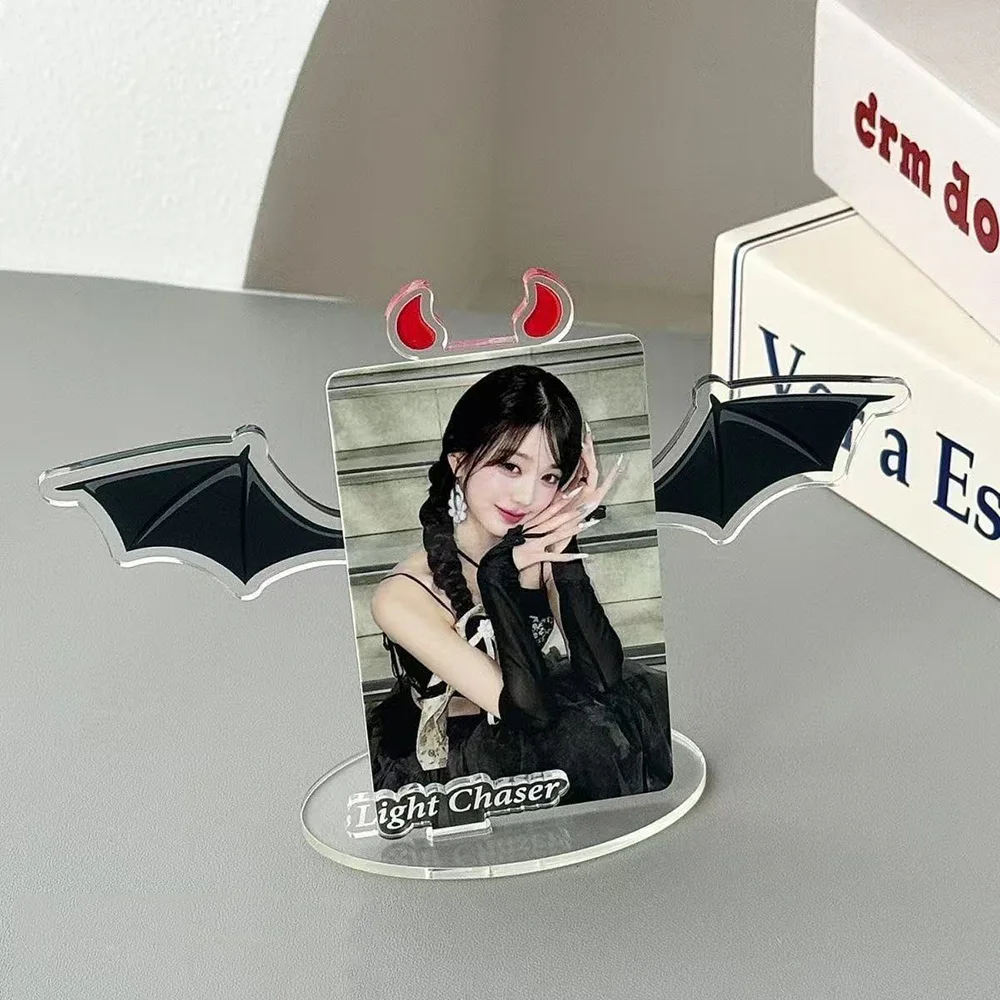 Angel Demon 2Pcs Acrylic Photocard Stand Kpop Idol Photo Card Holder Desk Display Frame Cute Hollow Out Card Standee Collectible