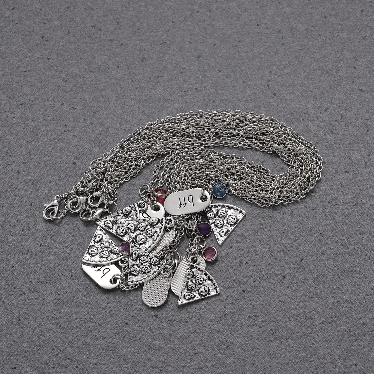 

6Pcs Fashion Personality Pizza Pendant Necklace for Couples Friends Elegant Alloy Jewelry Gift Friends Necklace