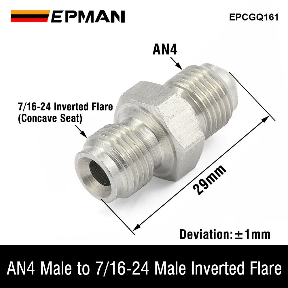 EPMAN Inverted Flare Fitting Turbo Oil Feed Adapter 7/16-24 To Male AN4 Stainless Steel 304 EPCGQ161