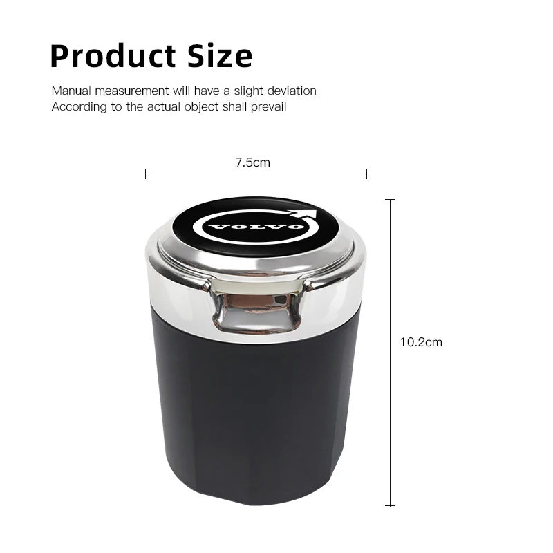 Car Ashtray One Touch Open Portable Ashtray Cup Auto Interior For Volvo C30 S60 T6 V60 V90 EX90 EM90 XC-Classic C70 CX70 Rdesign