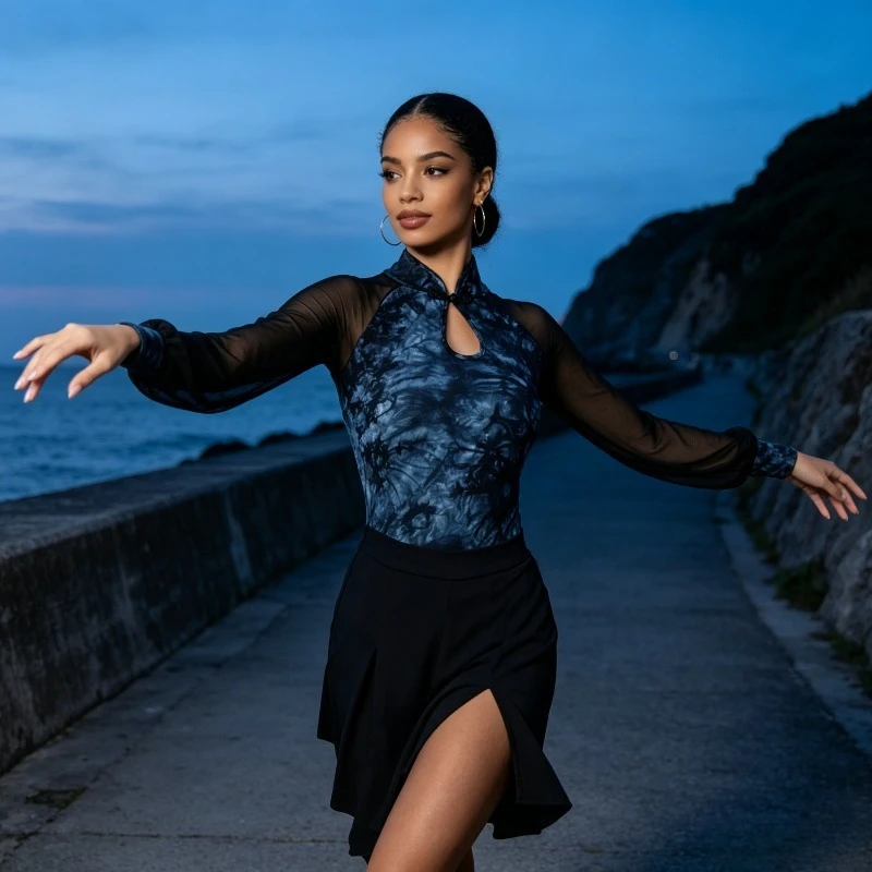 

New Chinese Latin Top Adult Women's Long Sleeve Dance Dress Temperament Socializing Modern Daily Training Stage Performance Top