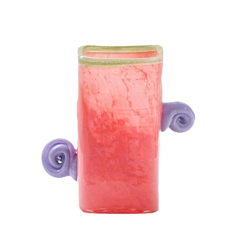 

Binaural candy color handmade cute square vase flower dining table dopamine glass bottle