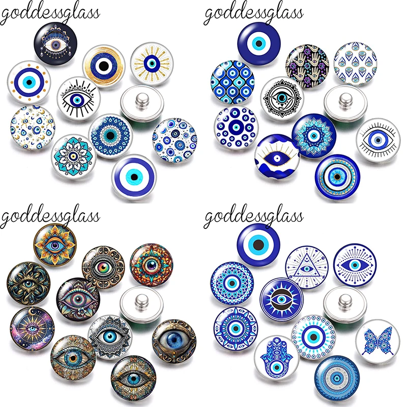 Nuevo amuleto turco azul mal de ojo patrón de mano de Fátima foto 10 Uds 12mm/18mm botones a presión para pulseras a presión de 12mm/18mm joyería DIY