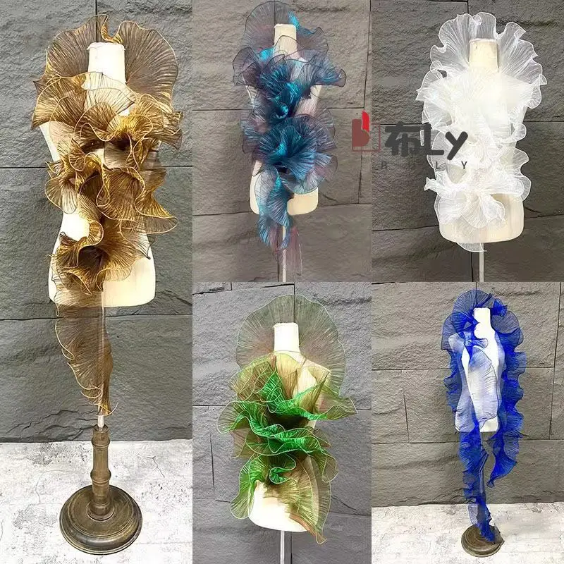 カラフルなグラデーションプリーツフリルメッシュ生地、袖口スカート裾ドレス装飾用、diyデザイナー服飾アクセサリー