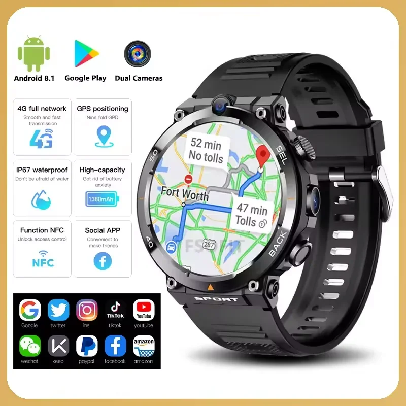 

4G smartwatch Men Women Business Wifi GPS Waterproof 8GB+128GB Memory Bluetooth Watch Video Compatible With Androidios Call Bip