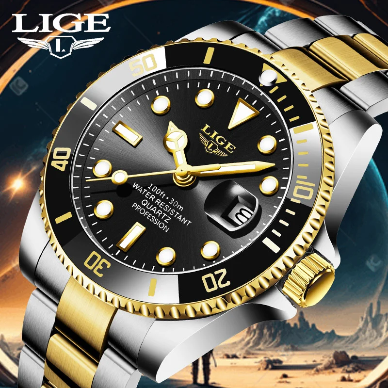 

LIGE Роскошные мужские часы, деловые водонепроницаемые мужские часы, модные кварцевые мужские часы со светящимся календарем из нержавеющей стали, Reloj Hombre